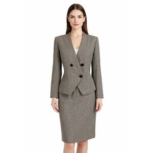 1980s–1990s Kasper for ASL Houndstooth Wool Skirt Suit Set Size Medium